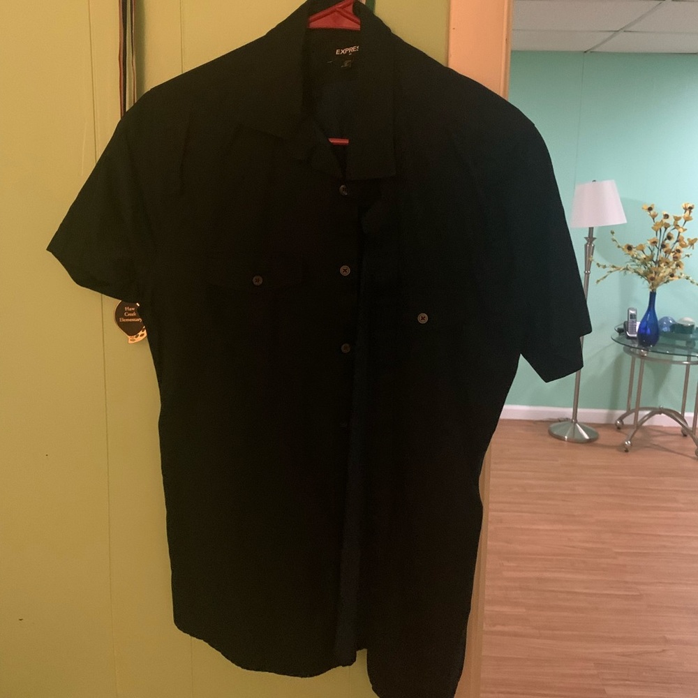 Slim Solid Casual Stretch Cotton Short Sleeve Shirt M